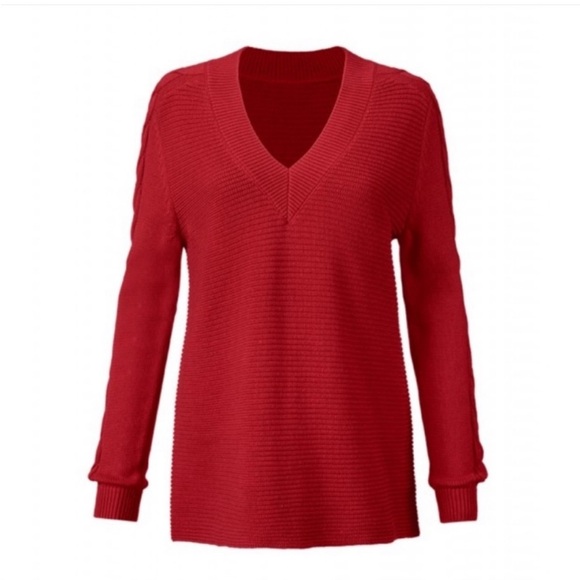 CAbi Standout Pull Over V-Neck Sweater in Bold Red Size S - Picture 1 of 9